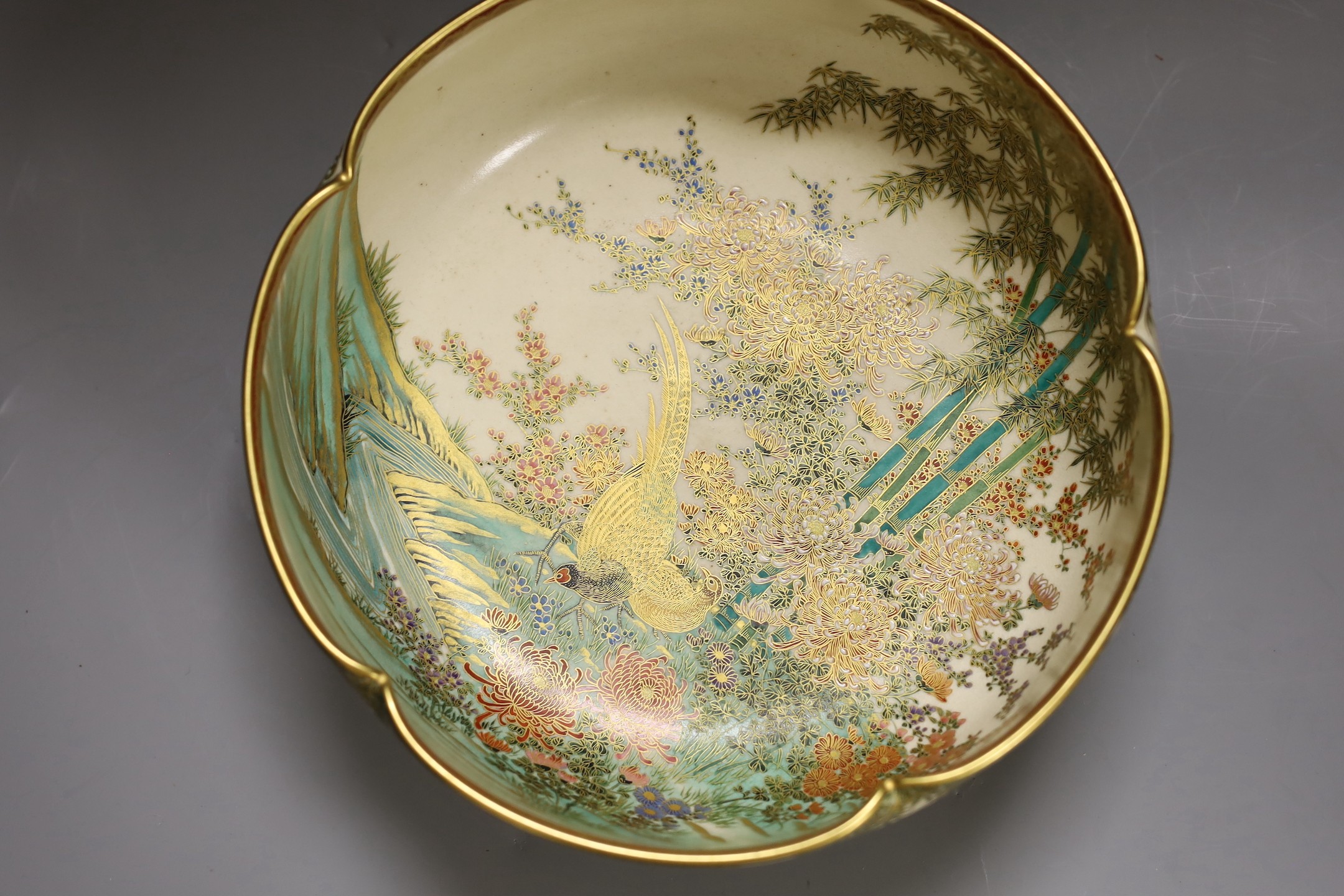 A Japanese Satsuma pentafoil shaped bowl, 25 cms diameter